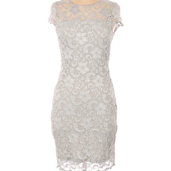Badgley Mischka Dresses & Skirts - Belle Badgley Mischka Silver Lace Cocktail Dress